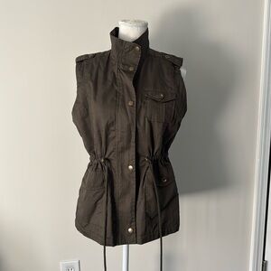 C'Est Toi  Womens Army Green Drawstring Zippered Utility Cargo Vest Size M